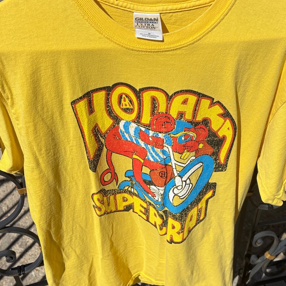 vintage Gildan Yellow T-Shirt with Super Rat Graphic